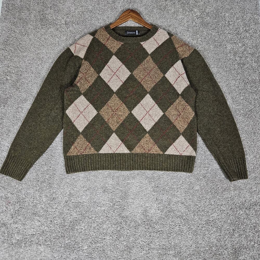 Fisherman Out Of Ireland Sweater Women's 2XL Green Argyle Soft Shetland Wool